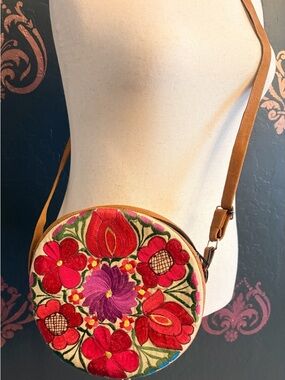 Embroidered Round Crossbody Bag in Multi-Color Floral